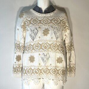 Express Tricot SZL Vintage Ivory Handknitted Sweater Cottage 80's